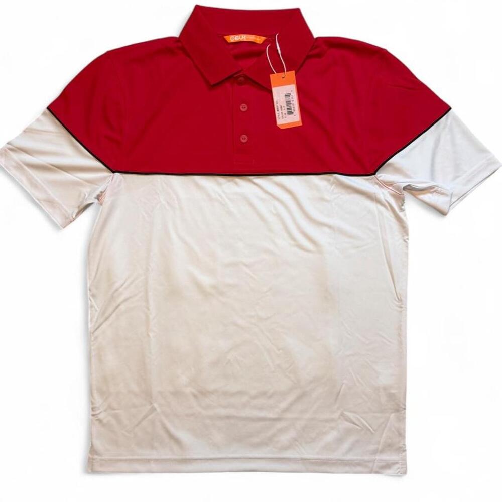 Cutter & Buck Golf Polo Shirt Mens Size Large Red/White Colorblock Short Sleeve